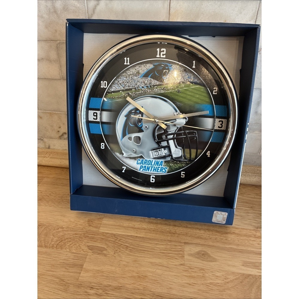 WinCraft Wall Clock OS Blue Carolina Panthers NFL Chrome Helmet Decor